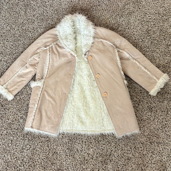 Suede Faux Fur Lined Tan Mid-Length Coat Women’s Med - Picture 1 of 7